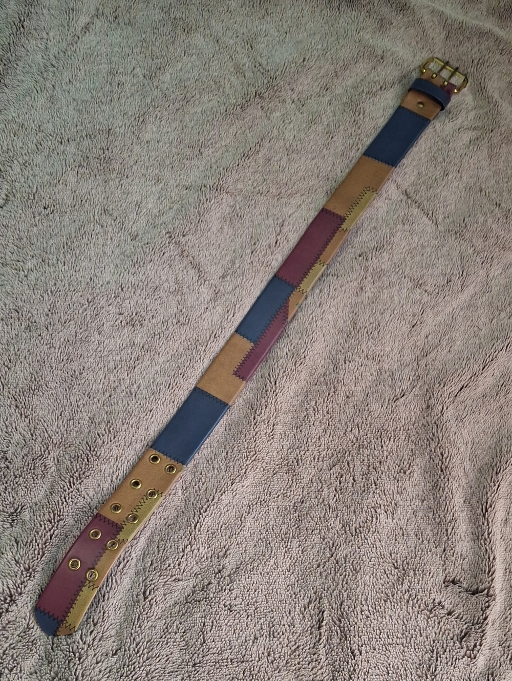 Handcrafted Patchwork Leather Belt - Blue, Tan & Burgundy